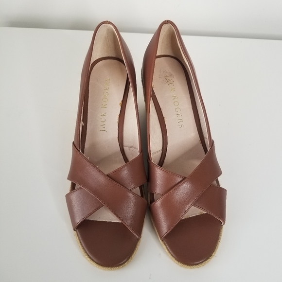 Jack Rogers Palmer Criss Cross Leather Espadrille Wedges Size 8.5M Brown - Picture 10 of 10